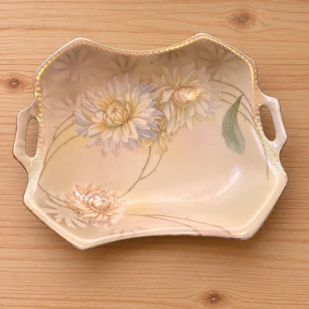 R S Germany Handled Floral Octagonal Ceramic Serving Tray w/ Gold Trim[A1]